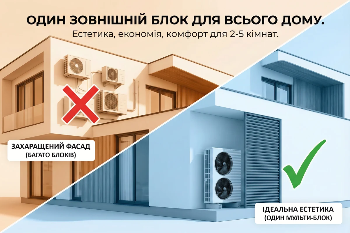 Кондиціонер на 2, 3 кімнати з одним зовнішнім блоком