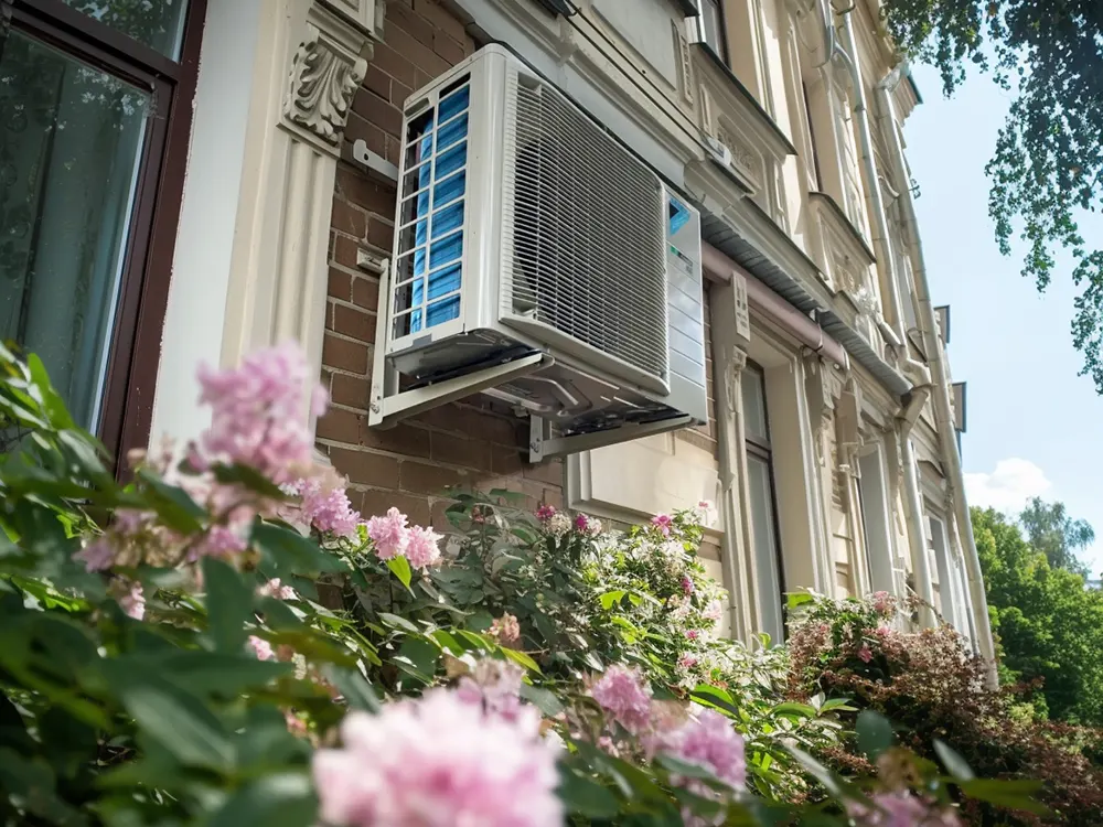 Фото кондиціонера у приватному будинку в Черкасах Зображення зовнішнього блоку кондиціонера на стіні будинку після монтажу